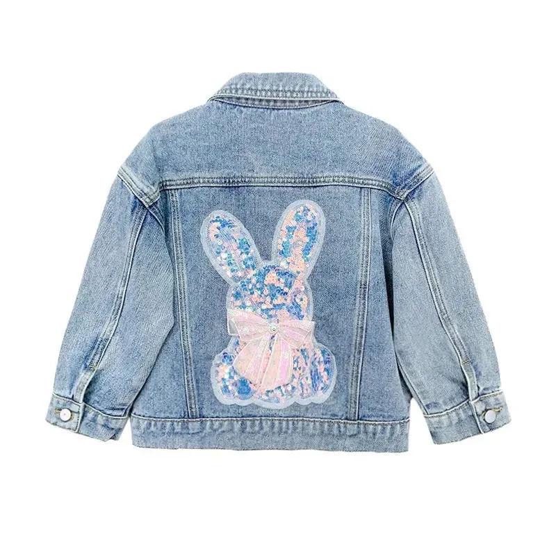 Adorable Rabbit Denim Jacket for Girls, Perfect Spring/Autumn Birthday Gift - Suitable for 1,2,3,4,5,6,8,10 Years Old Little Princess