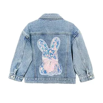Adorable Rabbit Denim Jacket for Girls, Perfect Spring/Autumn Birthday Gift - Suitable for 1,2,3,4,5,6,8,10 Years Old Little Princess