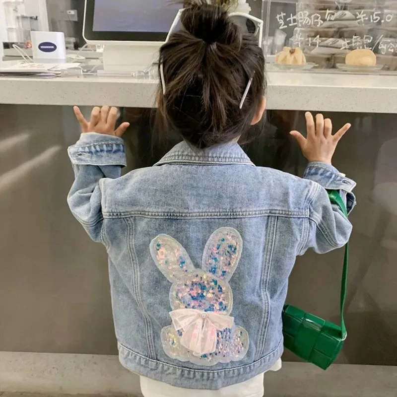 Adorable Rabbit Denim Jacket for Girls, Perfect Spring/Autumn Birthday Gift - Suitable for 1,2,3,4,5,6,8,10 Years Old Little Princess