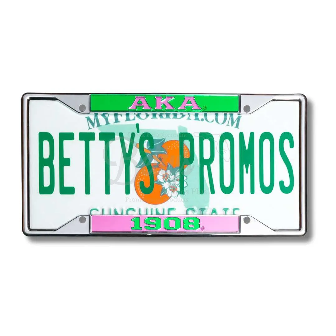Alpha Kappa Alpha AKA 1908 Chrome Laser Engraved Mirrored Acrylic Auto Tag License Plate Frame