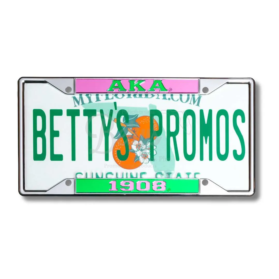 Alpha Kappa Alpha AKA 1908 Chrome Laser Engraved Mirrored Acrylic Auto Tag License Plate Frame