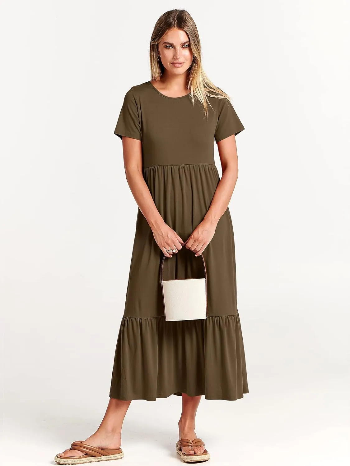 ANRABESS Womens 2025 Summer Casual Maxi Dress A line Tiered Flowy Short Sleeve Crewneck T Shirt Beach Travel Long Dresses
