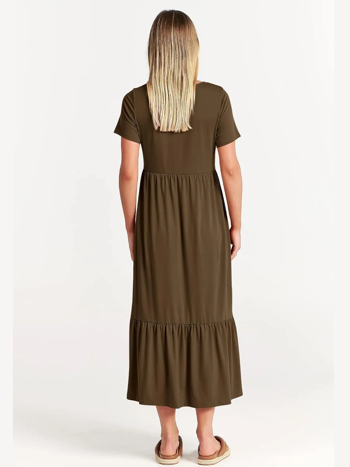 ANRABESS Womens 2025 Summer Casual Maxi Dress A line Tiered Flowy Short Sleeve Crewneck T Shirt Beach Travel Long Dresses