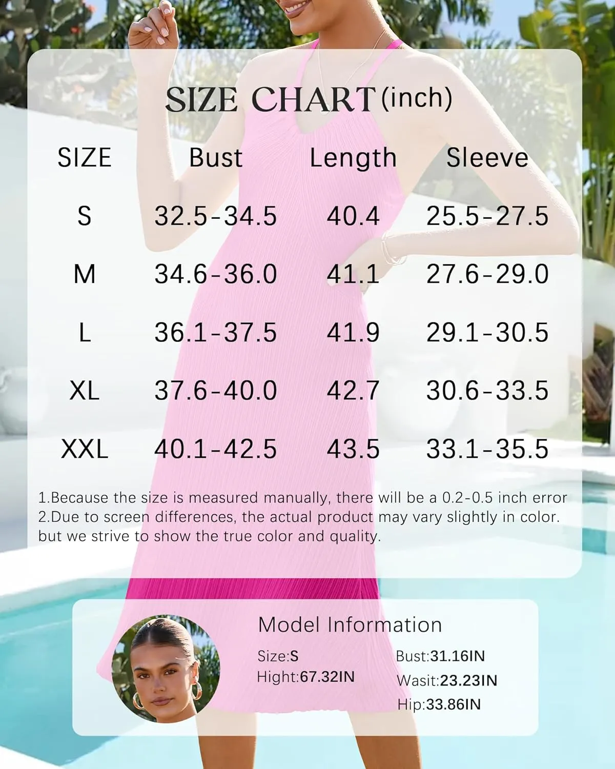 Arach&Cloz Women's Summer Dress 2025 Halter V Neck Sleeveless Ribbed Knit Casual Beach Vacation Outfits Midi Sundress