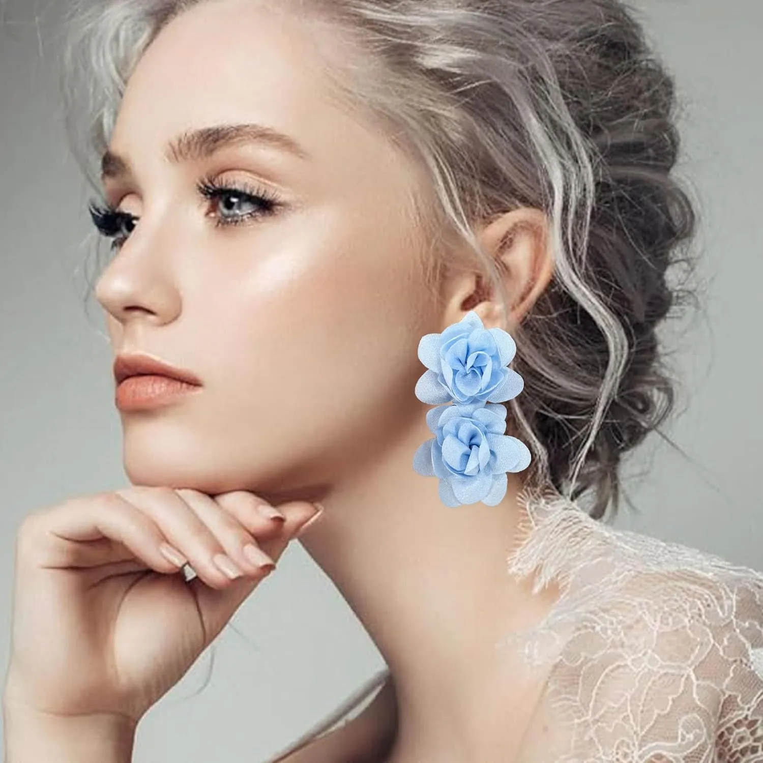 Big Flower Drop Earrings for Women Long Fabric Floral Dangle Earrings Bohemian Exaggerated Statement