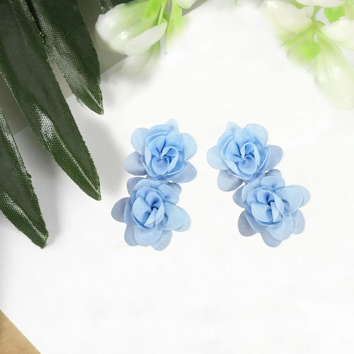 Big Flower Drop Earrings for Women Long Fabric Floral Dangle Earrings Bohemian Exaggerated Statement