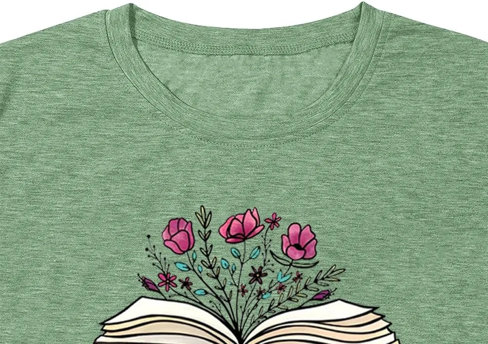 Book Lovers Women's Funny Wildflowers Reading Shirt - Cute Book Lover Bookworm Teacher Short Sleeve Tee
