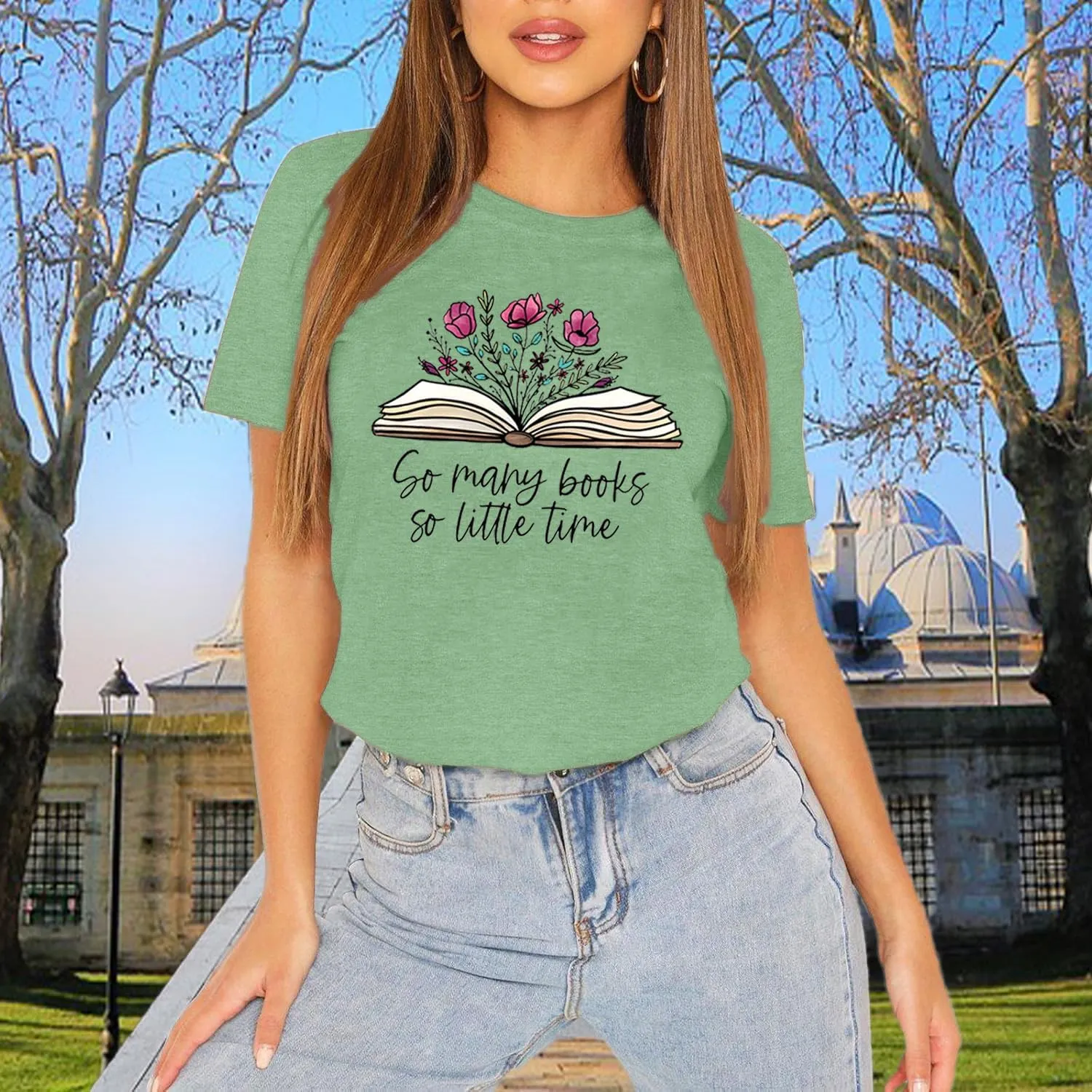 Book Lovers Women's Funny Wildflowers Reading Shirt - Cute Book Lover Bookworm Teacher Short Sleeve Tee