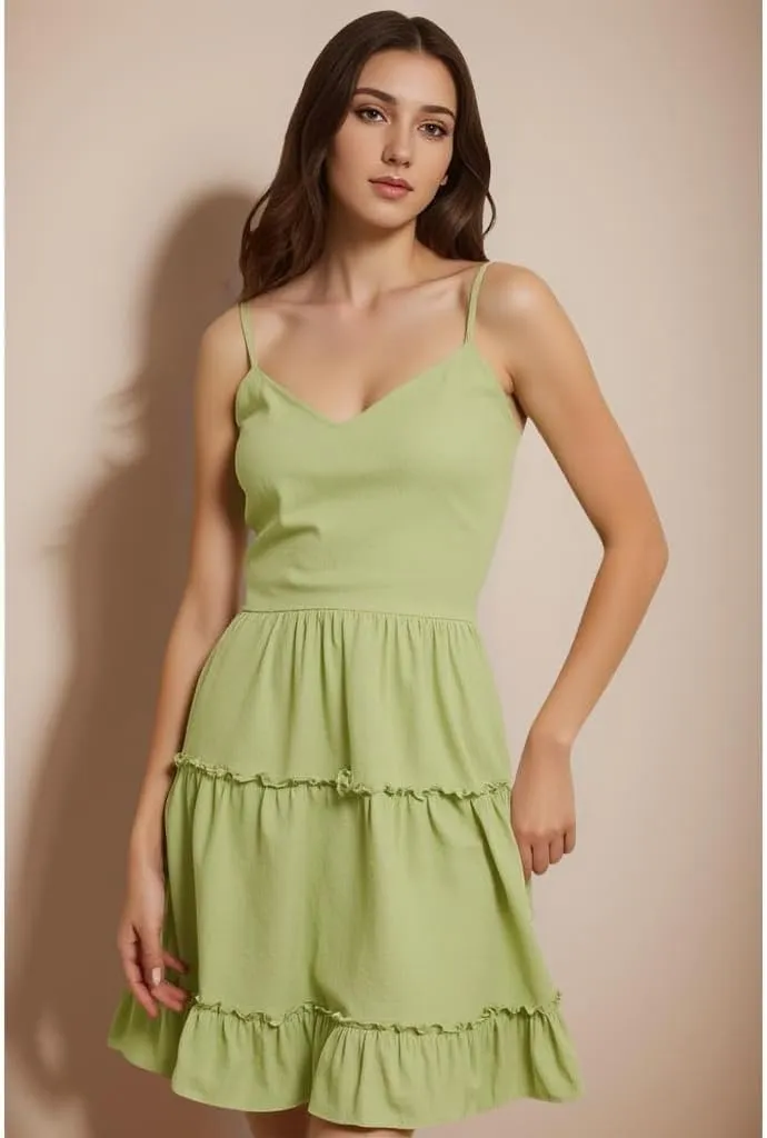 FANCYINN Women Floral Casual Tiered Mini Dresses Spaghetti Strap V Neck Backless A Line Swing Short Dress with Pockets