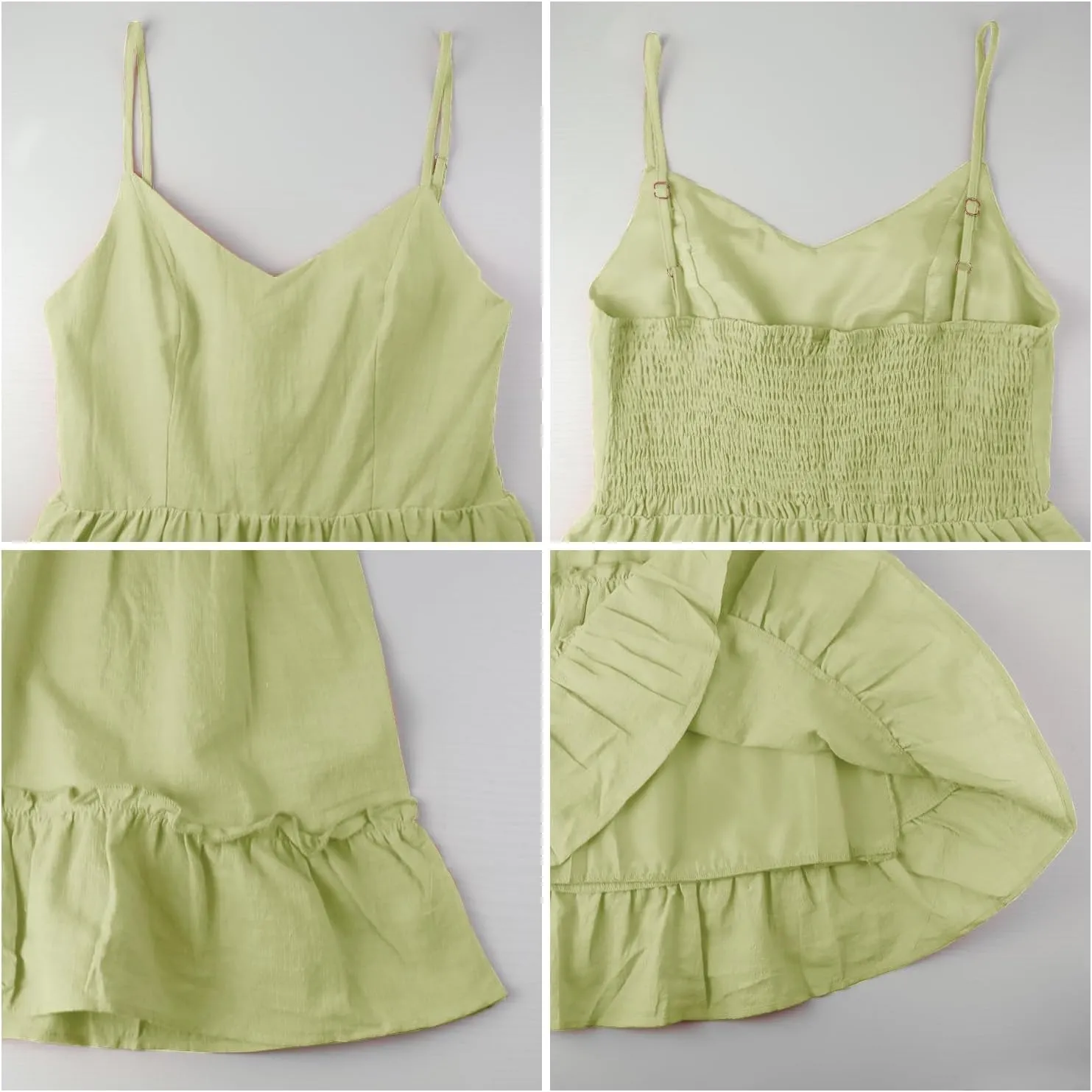 FANCYINN Women Floral Casual Tiered Mini Dresses Spaghetti Strap V Neck Backless A Line Swing Short Dress with Pockets