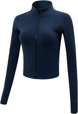 Gihuo Women's Athletic Full Zip Lightweight Workout Jacket with Thumb Holes