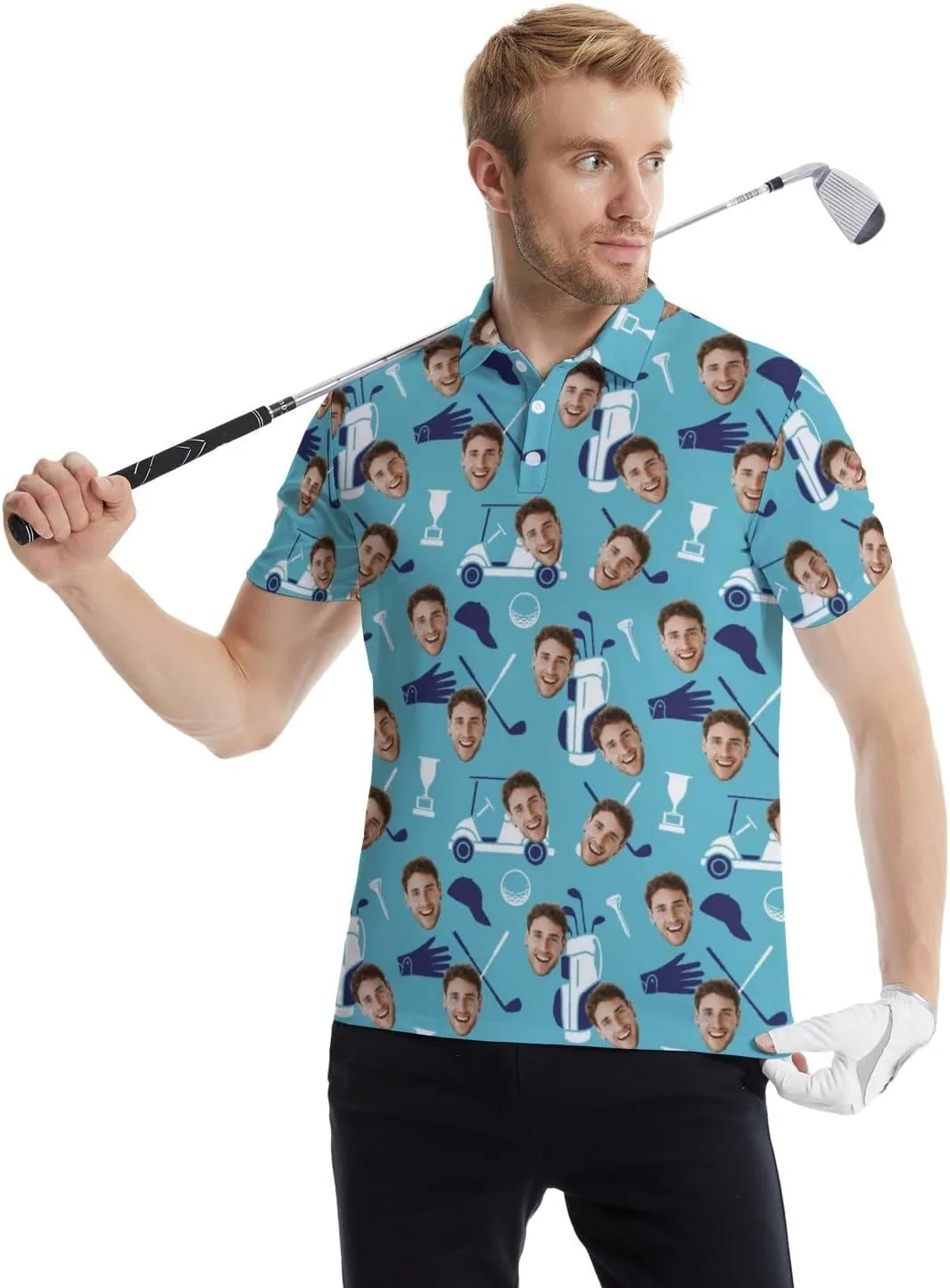 Golf Polo Shirts for Men Funny Print Quick Dry Short Sleeve Performance Golf Shirts Moisture Wicking Polo Shirts