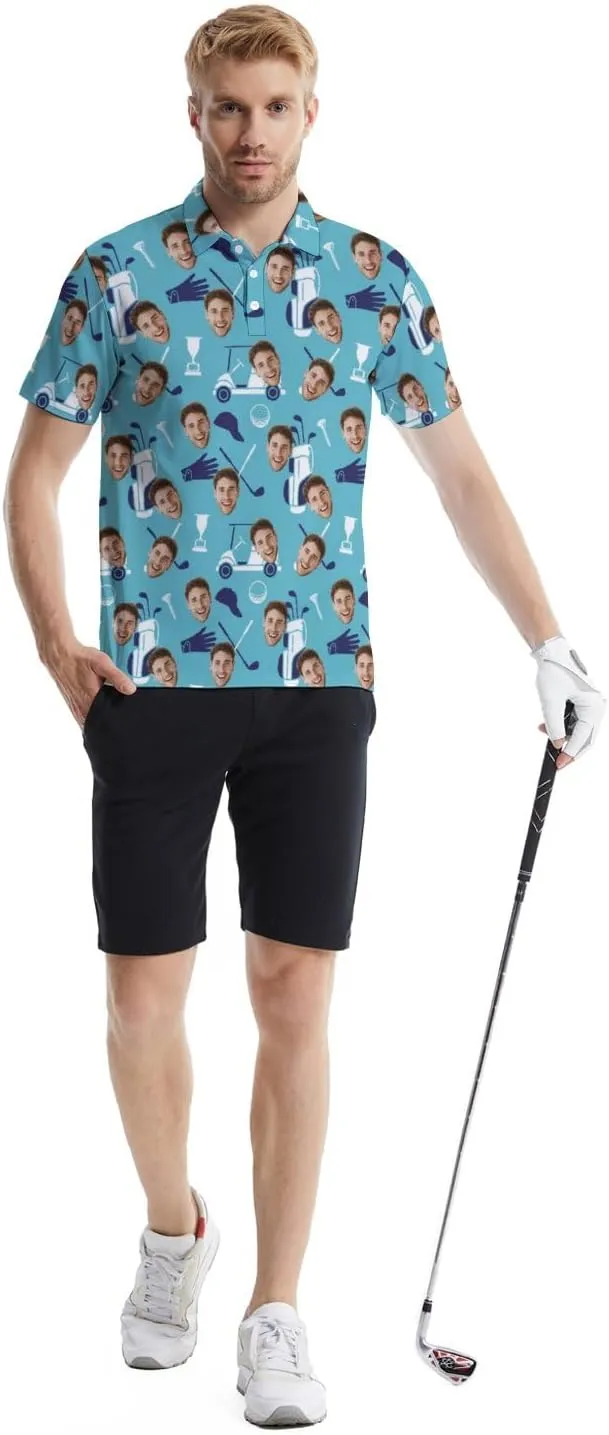 Golf Polo Shirts for Men Funny Print Quick Dry Short Sleeve Performance Golf Shirts Moisture Wicking Polo Shirts