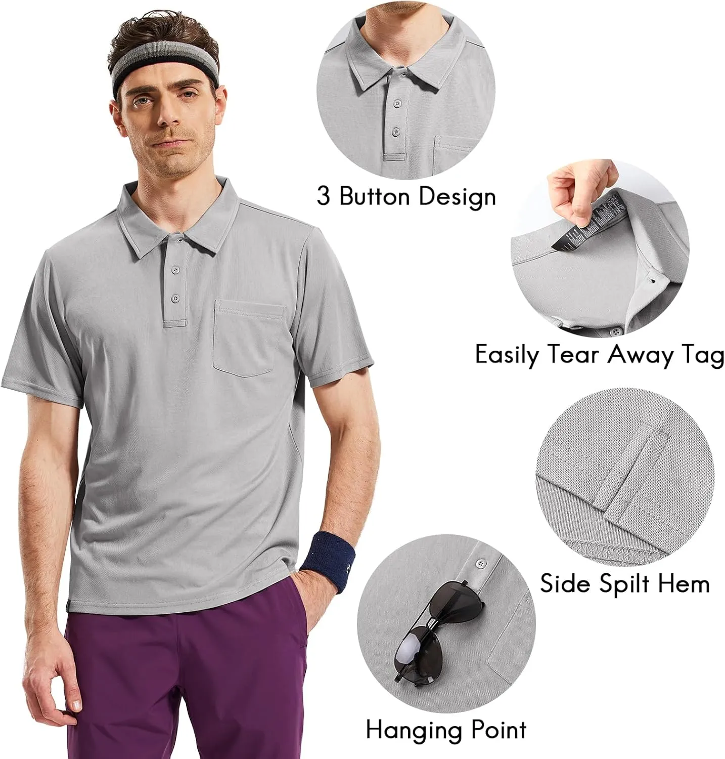 Haimont Men's Polo Shirts with Pocket Short Sleeve Quick Dry Moisture Wicking Golf Shirts Business Casual Work Polos