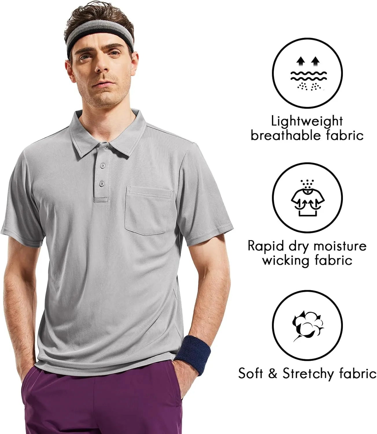 Haimont Men's Polo Shirts with Pocket Short Sleeve Quick Dry Moisture Wicking Golf Shirts Business Casual Work Polos