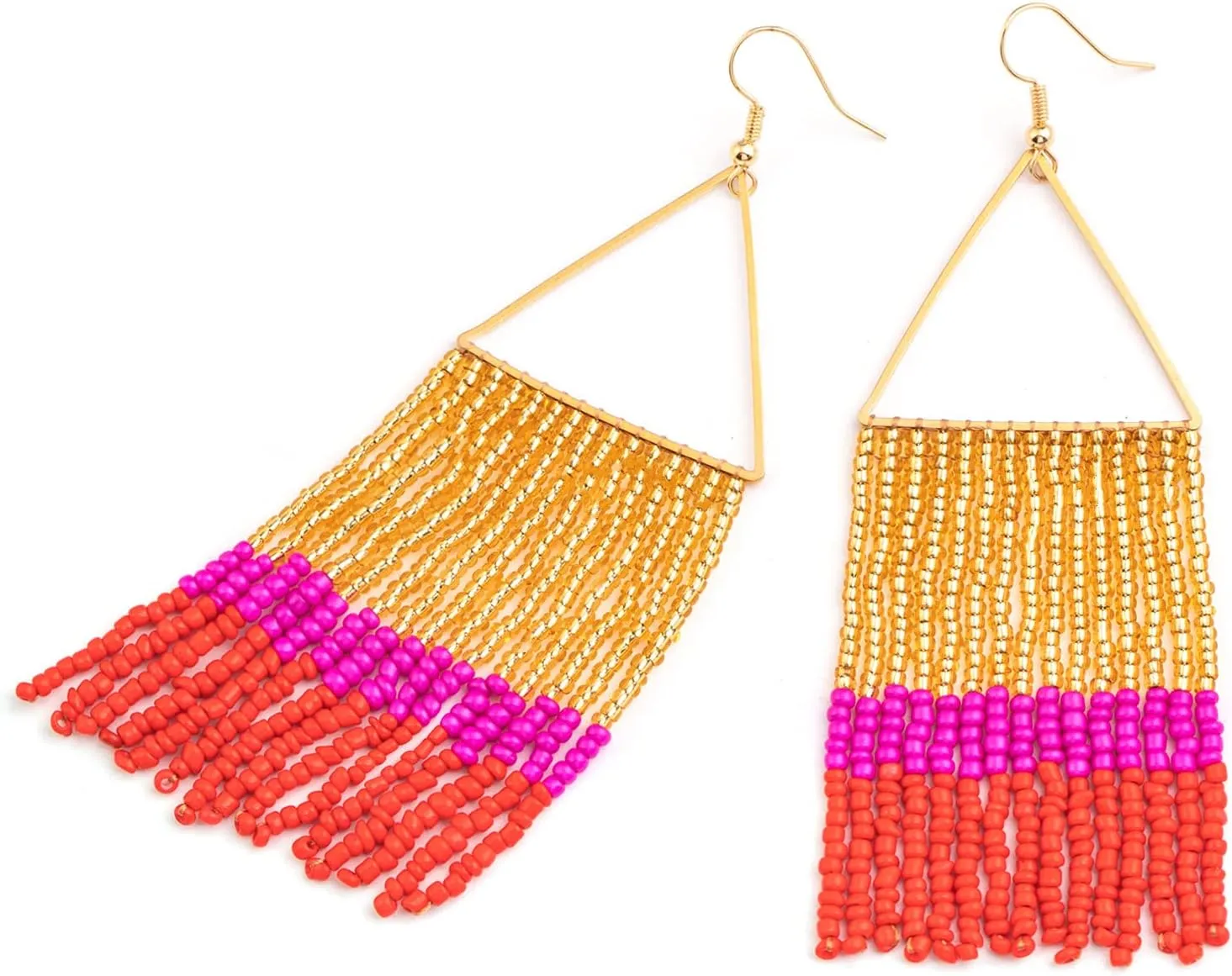 Handmade Beaded Tassel Earrings - Statement Seed Bead Earrings, Boho Beaded Fringe Drop Earrings for Women
