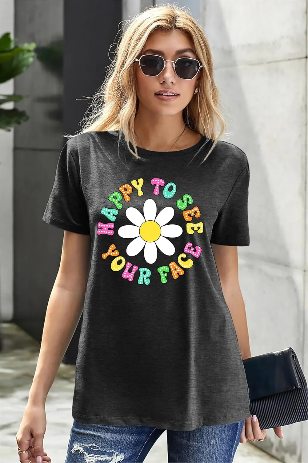 Happy to See Your Face Shirt: Women Funny Teacher T-Shirt First Day of School Shirts Groovy Back to School Tee Top