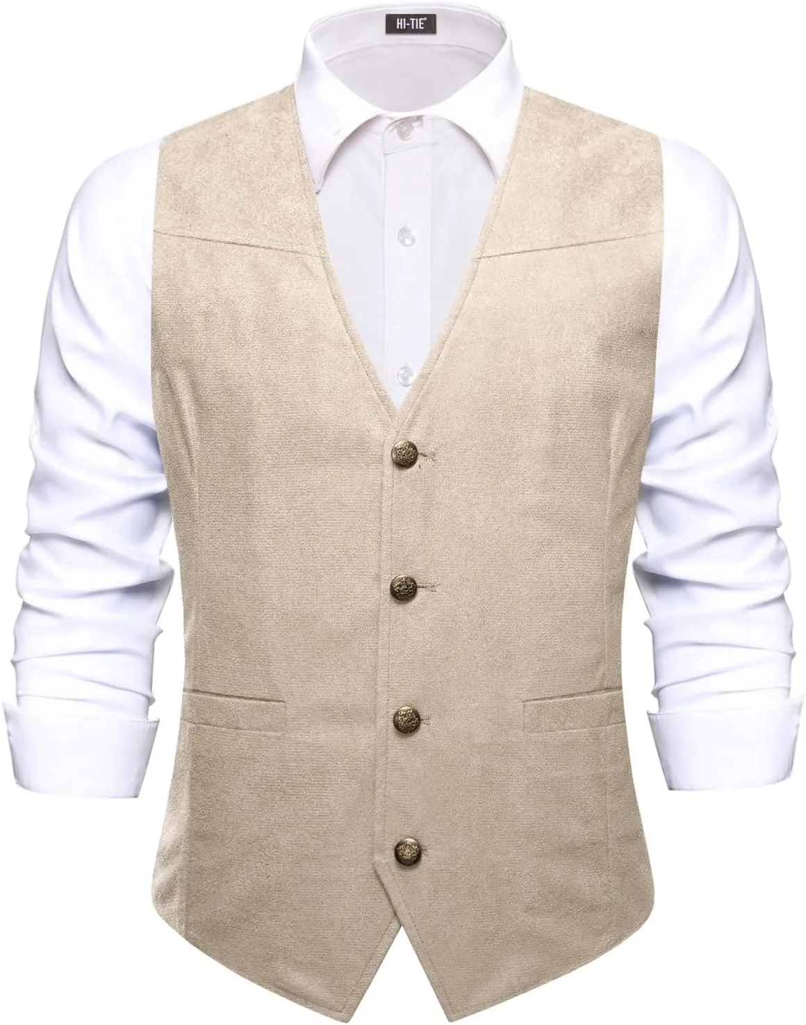 Hi-Tie Suede Leather Vest for Men Western Cowboy Vest Slim Fit Sleeveless V Neck Waistcoat Casual