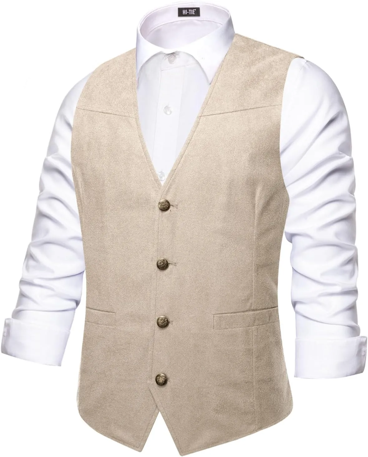 Hi-Tie Suede Leather Vest for Men Western Cowboy Vest Slim Fit Sleeveless V Neck Waistcoat Casual