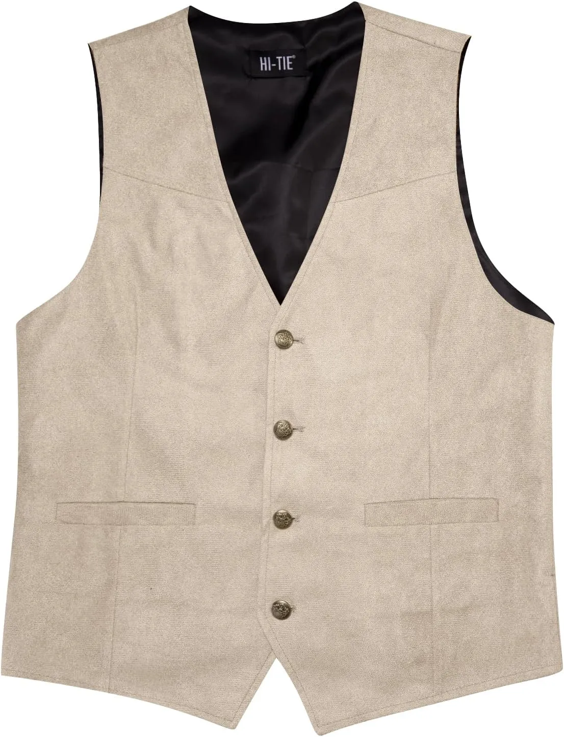 Hi-Tie Suede Leather Vest for Men Western Cowboy Vest Slim Fit Sleeveless V Neck Waistcoat Casual