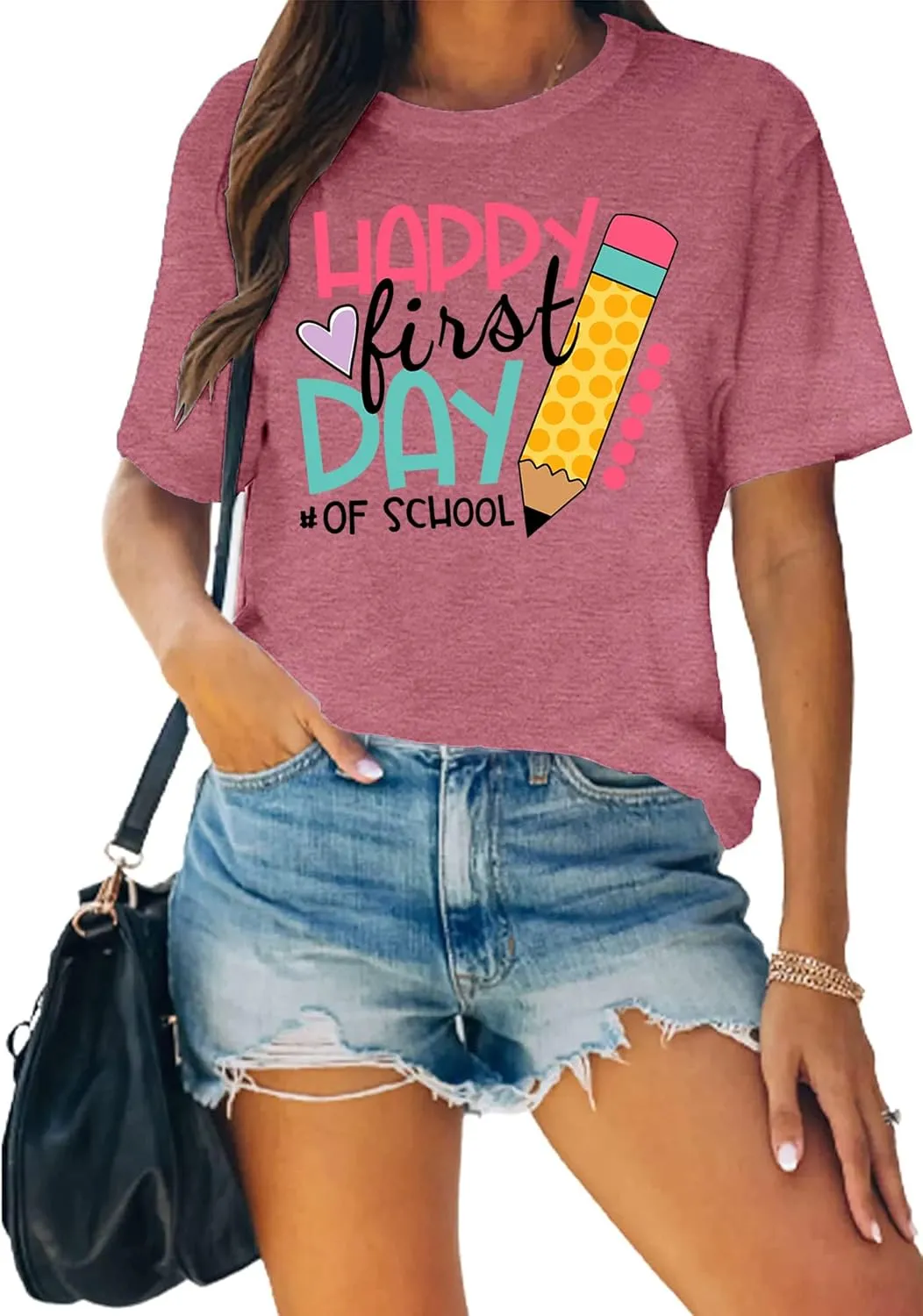 hohololo Happy First Day of School Shirt Women Teacher Gift Shirts Appreciation T-Shirt Back to School Tee Top