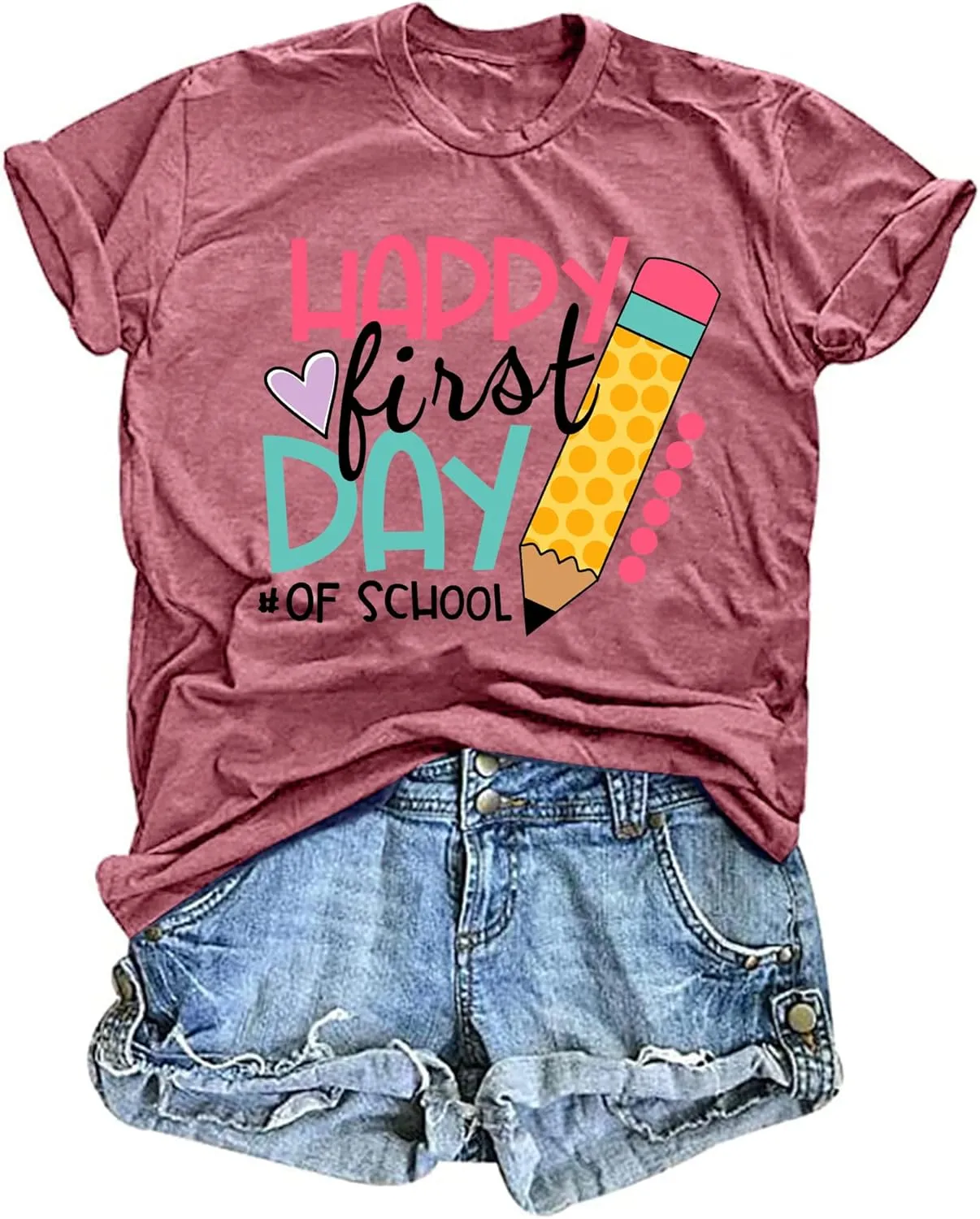 hohololo Happy First Day of School Shirt Women Teacher Gift Shirts Appreciation T-Shirt Back to School Tee Top