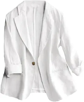 IDEALSANXUN Linen Blazer Women 3/4 Sleeve Lightweight Spring Summer Blazer Jackets