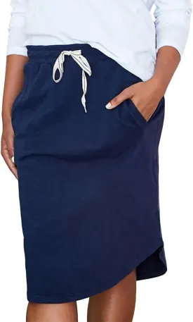 IDEALSANXUN Womens Jersey Skirt High Waisted Knee Length Pencil Skirt with Drawstring