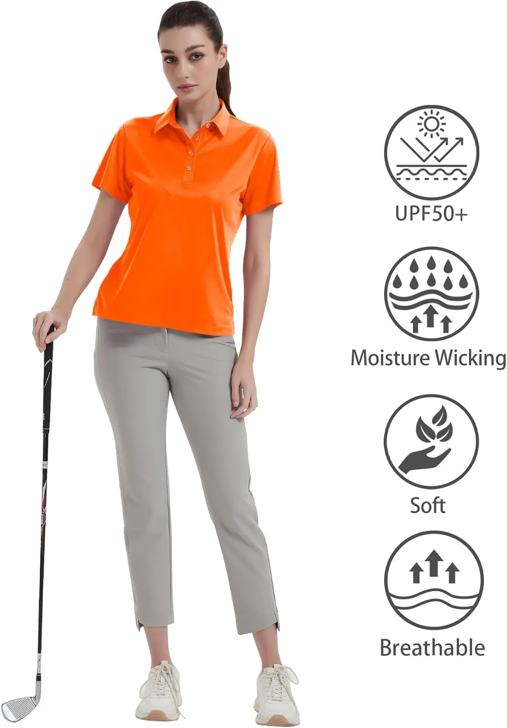 Idtswch Women's Polo Shirts UPF 50  Casual Work Quick Dry 4 Buttons Short Sleeve Collared Golf Shirt XS-3XL