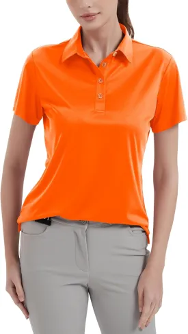 Idtswch Women's Polo Shirts UPF 50  Casual Work Quick Dry 4 Buttons Short Sleeve Collared Golf Shirt XS-3XL
