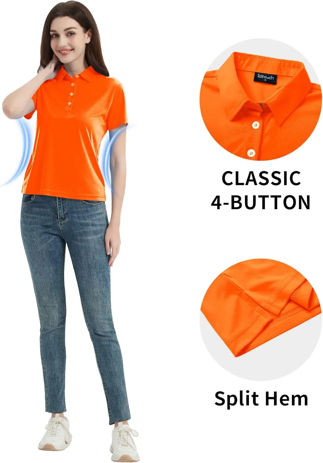 Idtswch Women's Polo Shirts UPF 50  Casual Work Quick Dry 4 Buttons Short Sleeve Collared Golf Shirt XS-3XL