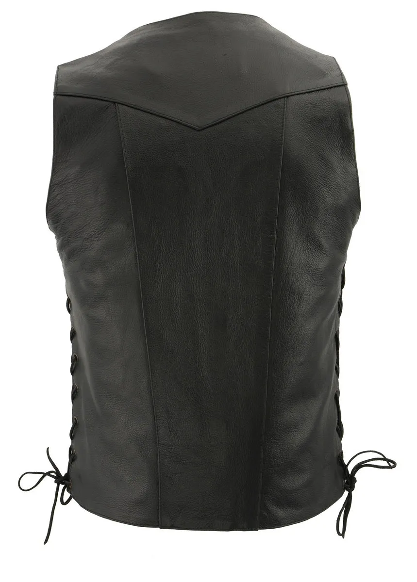 M Boss Motorcycle Apparel BOS13508 Men's Black Side Lace Leather Vest