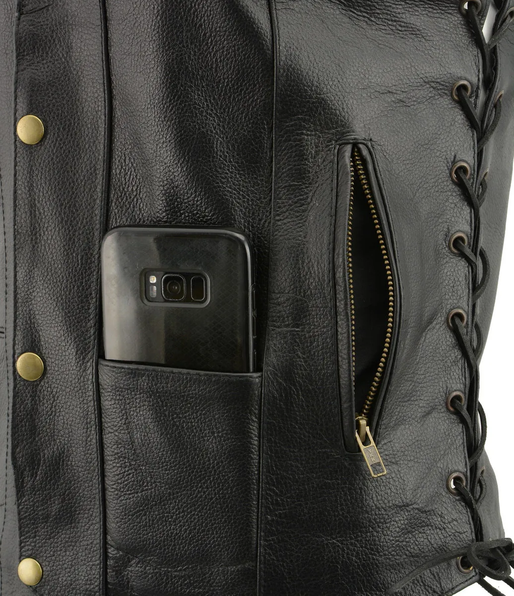 M Boss Motorcycle Apparel BOS13508 Men's Black Side Lace Leather Vest