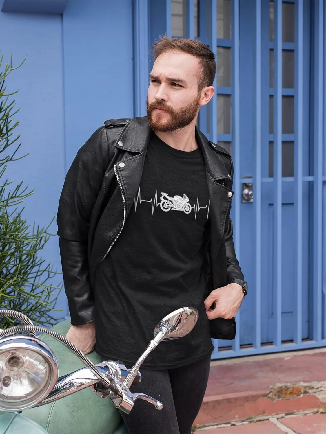 Men's Graphic T-Shirt Motorcycle Heartbeat Eco-Friendly Limited Edition Short Sleeve Tee-Shirt Vintage Birthday