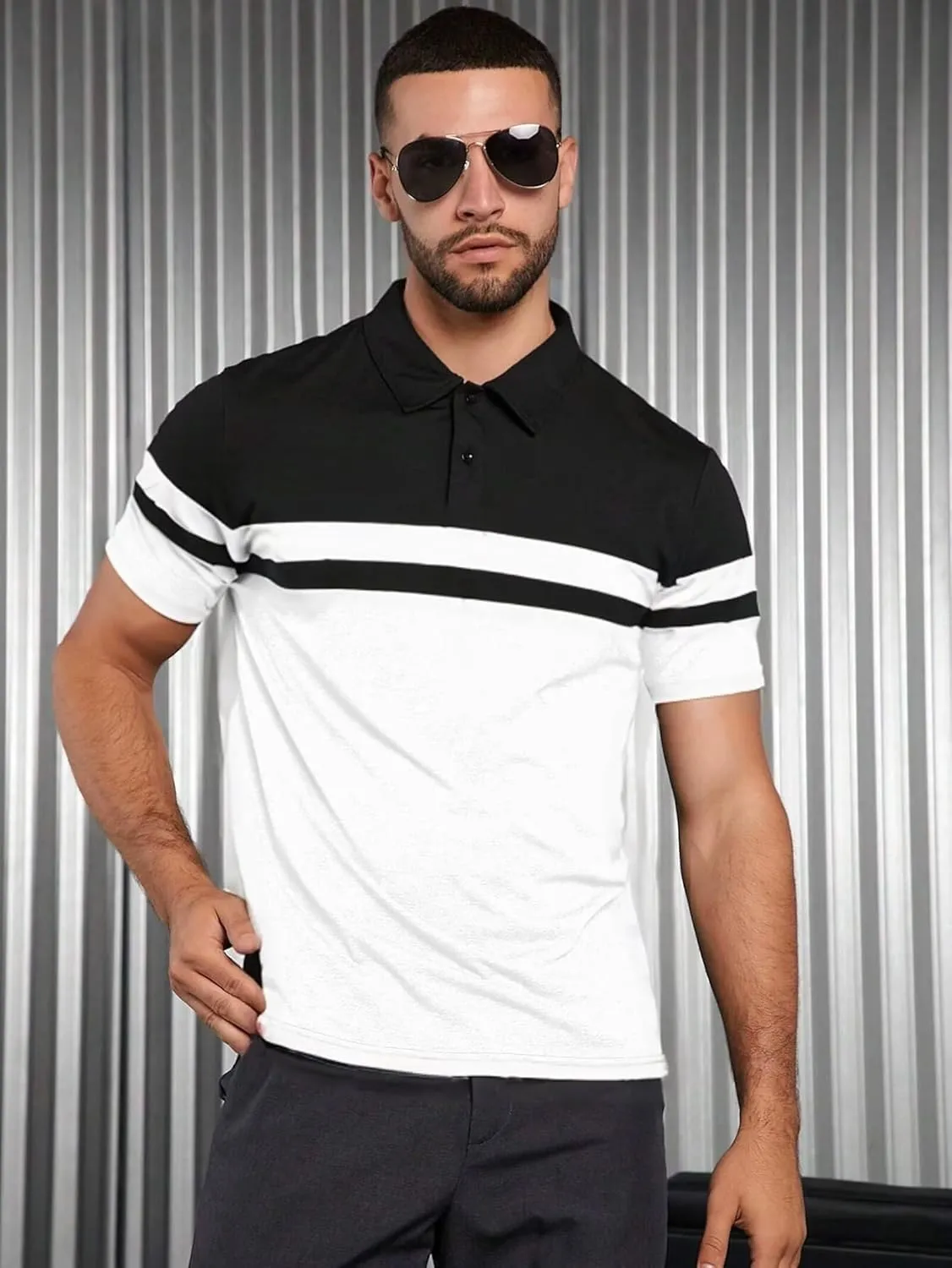 Mens Polo Shirts Short Sleeve Color Block T Shirt Summer Lightweight Casual Golf Shirts