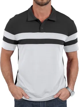 Mens Polo Shirts Short Sleeve Color Block T Shirt Summer Lightweight Casual Golf Shirts