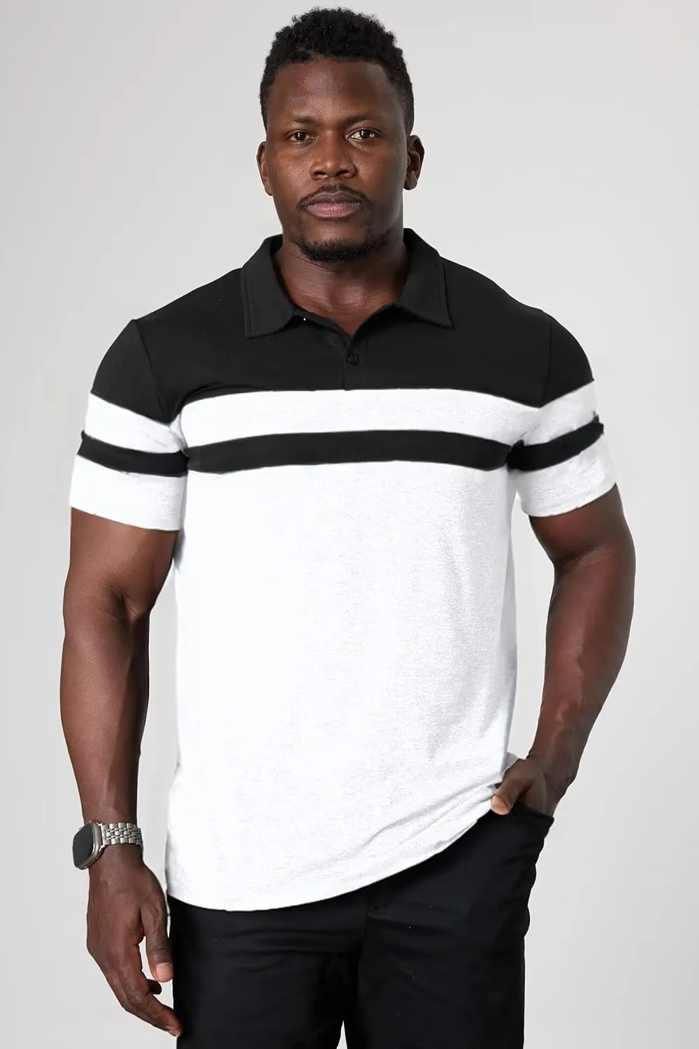 Mens Polo Shirts Short Sleeve Color Block T Shirt Summer Lightweight Casual Golf Shirts