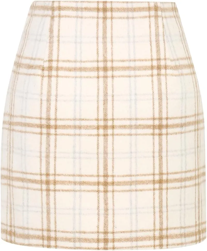 Mywinway Plaid Mini Skirt for Women Fall Winter High Waist A Line Bodycon Pencil Fall Skirts