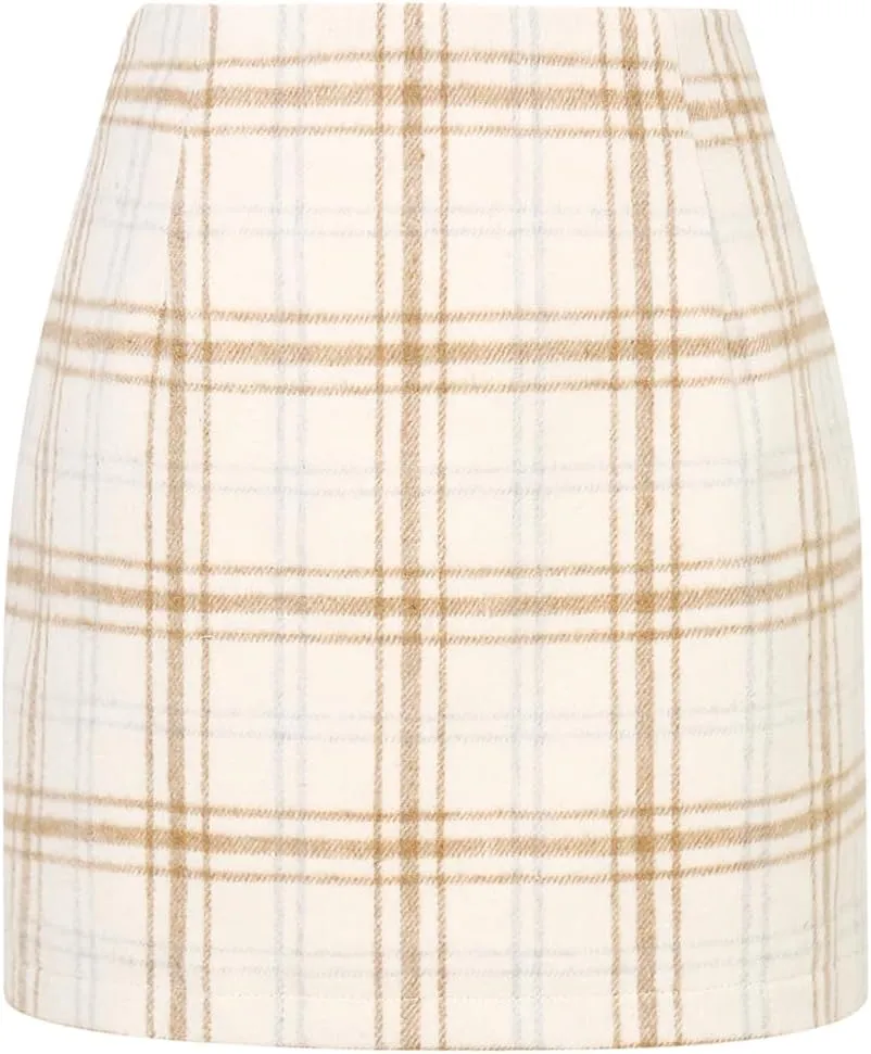 Mywinway Plaid Mini Skirt for Women Fall Winter High Waist A Line Bodycon Pencil Fall Skirts