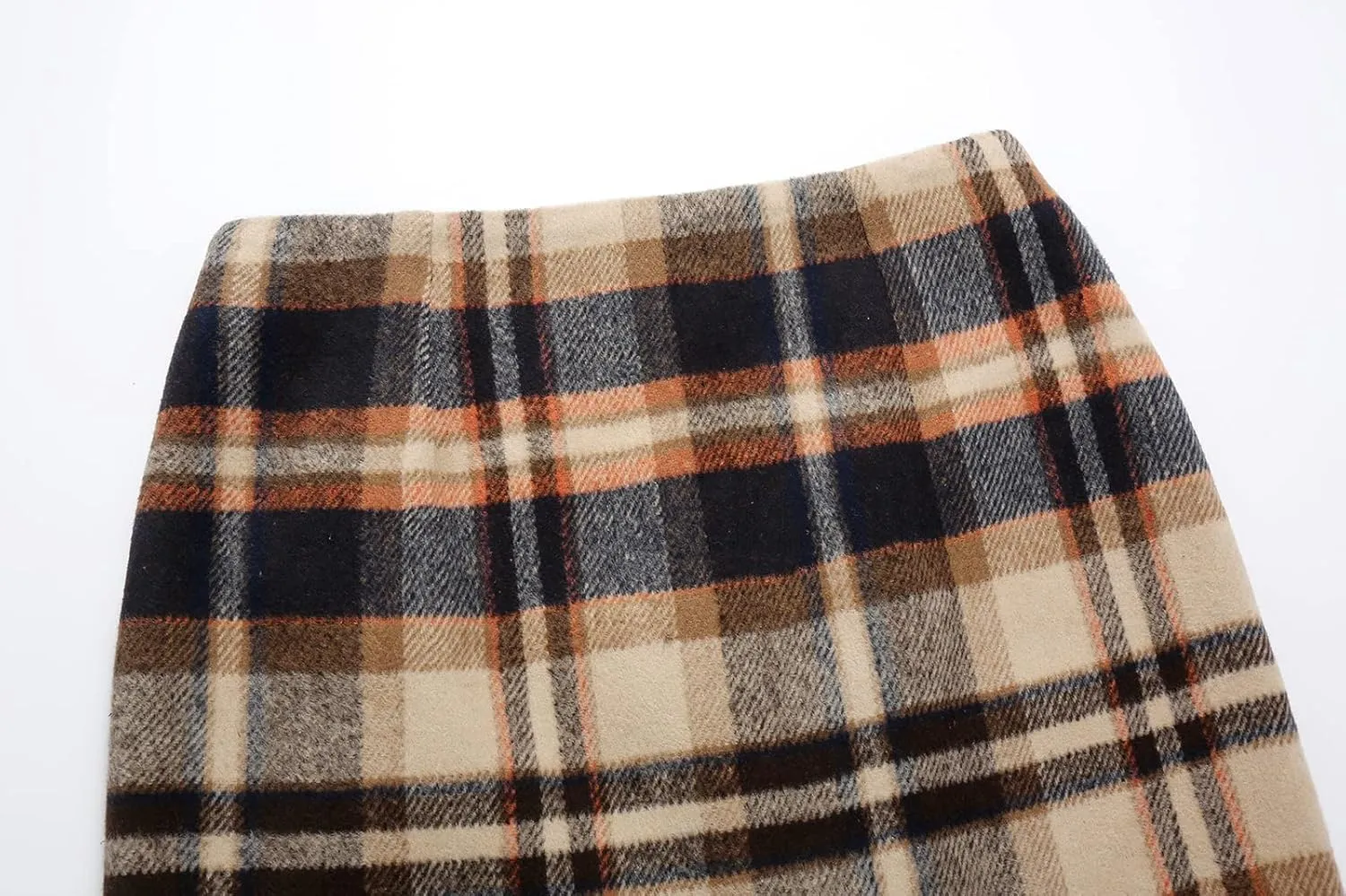 Mywinway Plaid Skirts for Women 2024 Fall Winter Knee Length Wool Pencil Skirt
