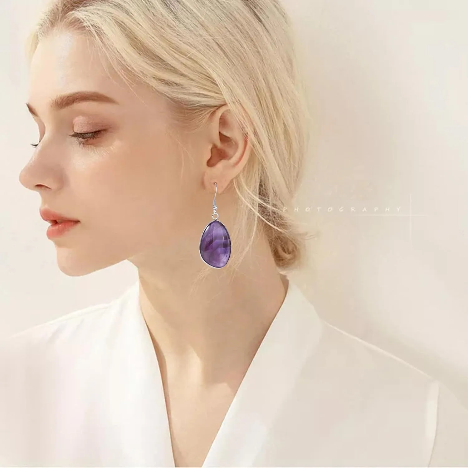 Natural Crystal Dangle Earrings for Women, Handcrafted Genuine Gemstone Fishhook Drop Earrings