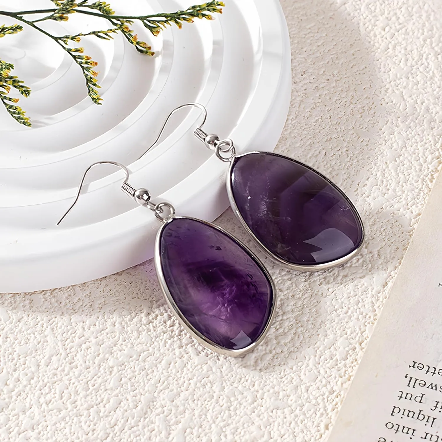Natural Crystal Dangle Earrings for Women, Handcrafted Genuine Gemstone Fishhook Drop Earrings