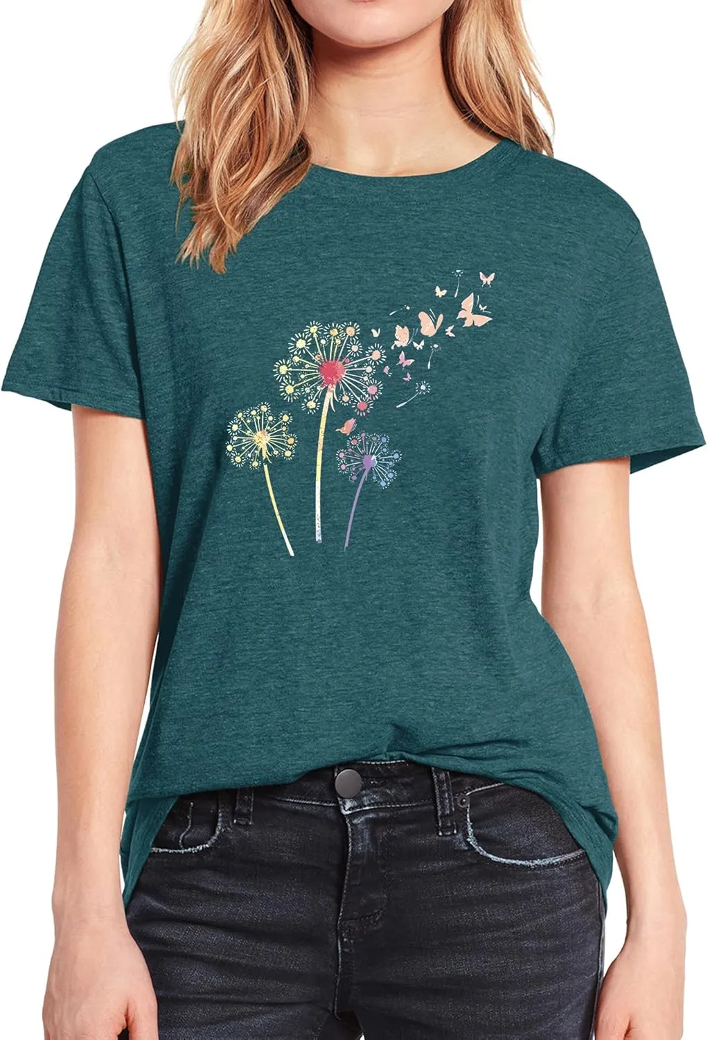 Plus Size Dandelion Graphic Tees for Women Sunflower T Shirt for Women O Neck Short Sleeve Top Tees