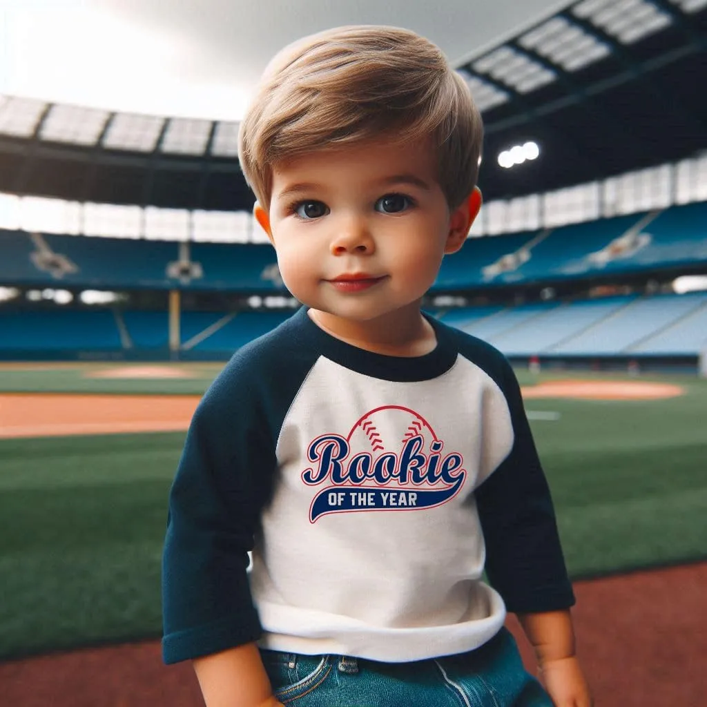 Rookie of The Year First Birthday Baby Boy Custom T-Shirt One Year Old Toddler Baseball Theme Kids Tees Personalized Shirt