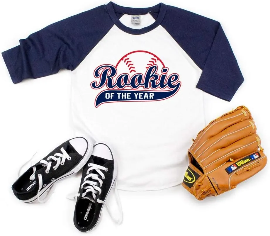 Rookie of The Year First Birthday Baby Boy Custom T-Shirt One Year Old Toddler Baseball Theme Kids Tees Personalized Shirt