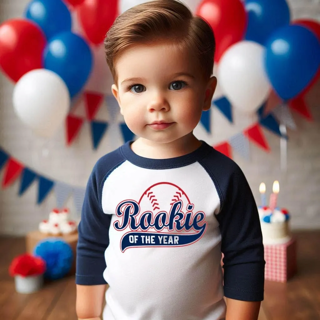 Rookie of The Year First Birthday Baby Boy Custom T-Shirt One Year Old Toddler Baseball Theme Kids Tees Personalized Shirt