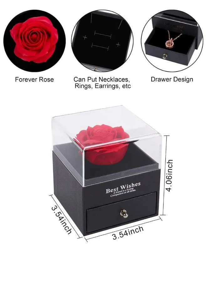 Rose Gifts for Her, Jewelry Box with Heart Shape Gold Necklace for Valentines Day with Greeting Card and Bag