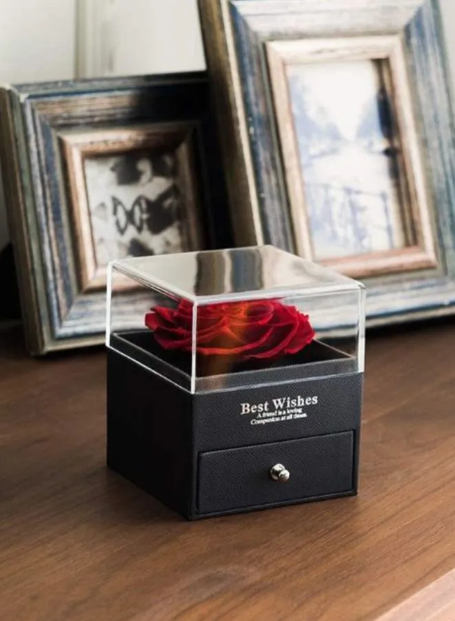 Rose Gifts for Her, Jewelry Box with Heart Shape Gold Necklace for Valentines Day with Greeting Card and Bag