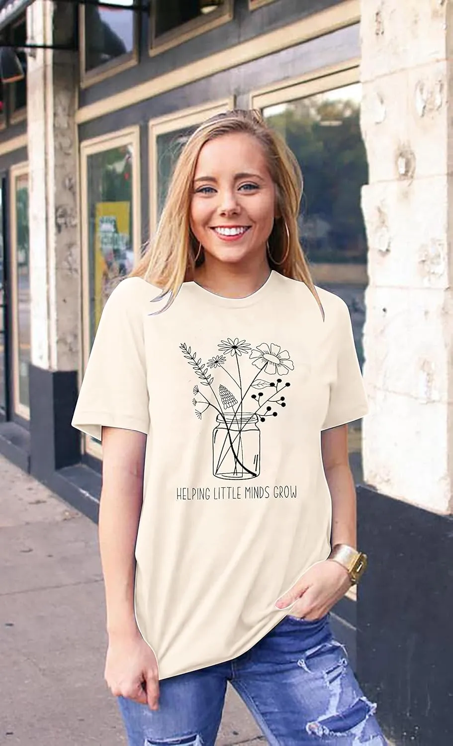 Teacher Shirt Women Wildflower Teacher Shirts Helping Little Minds Grow Kindergarten Teacher Tee Inspirational Tops