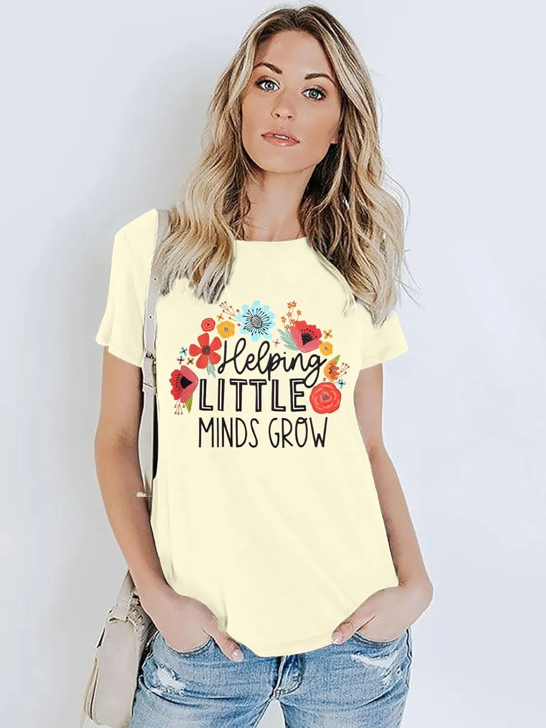 Teacher Shirt Women Wildflower Teacher Shirts Helping Little Minds Grow Kindergarten Teacher Tee Inspirational Tops